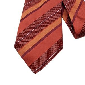 Allea Milano Silk Repp Tie Mens 59.5” Rust Gold Sunset Stripe Classic Italy New
